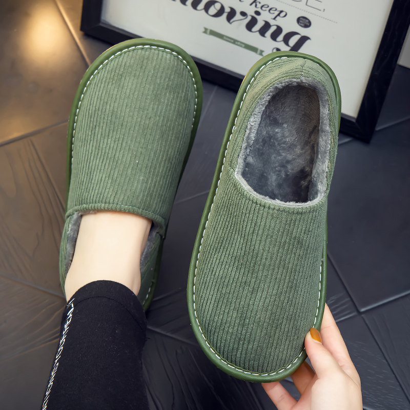 Autumn and winter household bag-heeled cotton slippers for men and women indoor home non-slip floor soft-soled home fabric cotton shoes winter