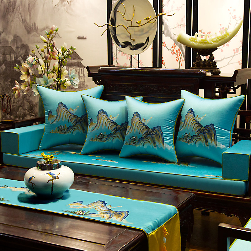 Mahogany sofa cushion Chinese embroidered sofa back solid wood furniture chair cushion cushion non-slip thickened Luohan mattress