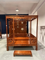Hainan huanghuali whole material full of ghost eyes Ming style new Chinese style high and low bed mahogany furniture double bed wedding bed canopy bed