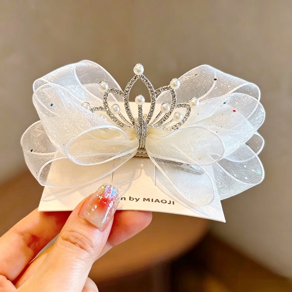 Korean Style New Crown Children's Girls' Glitter Bow Children's Crown Hairpin Headwear Mesh Hair Accessories