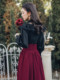 2022 autumn new women's clothing retro court style black shirt with long skirt two-piece suit annual meeting small dress