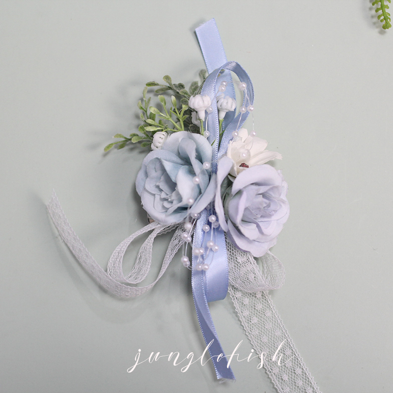 Blue & Breast FlowerForest Department Watercolor powder bride Bridesmaid Wrist flower groom Lapel flower Sternal flower wedding ceremony External shot prop Europe and America
