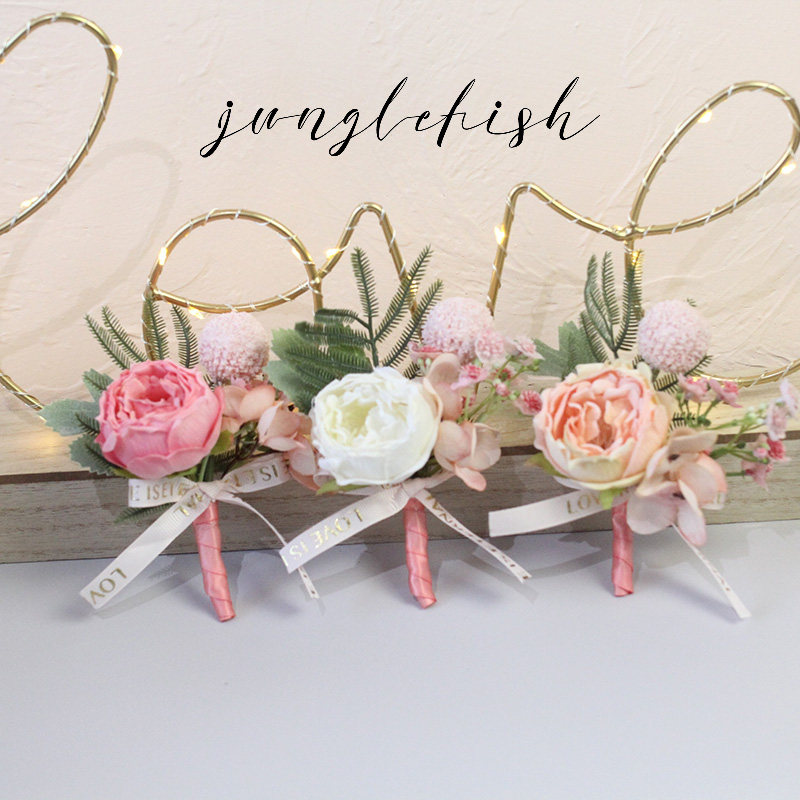 Peach Grapefruit Pink Corsage Wrist Flower Parents Corsage Bridesmaid Sister Best Man Hand Flower Wedding Photography Commercial Exhibition