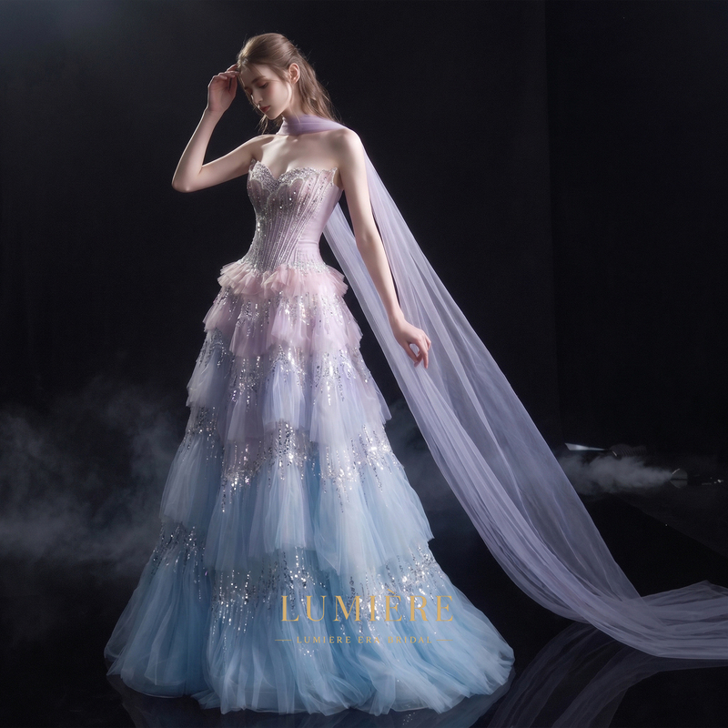 Aurora Secret Realm Evening Dress 2026 New Model High-End Luxurious Strapless Bridal Toasting Dress for Adult Ceremony