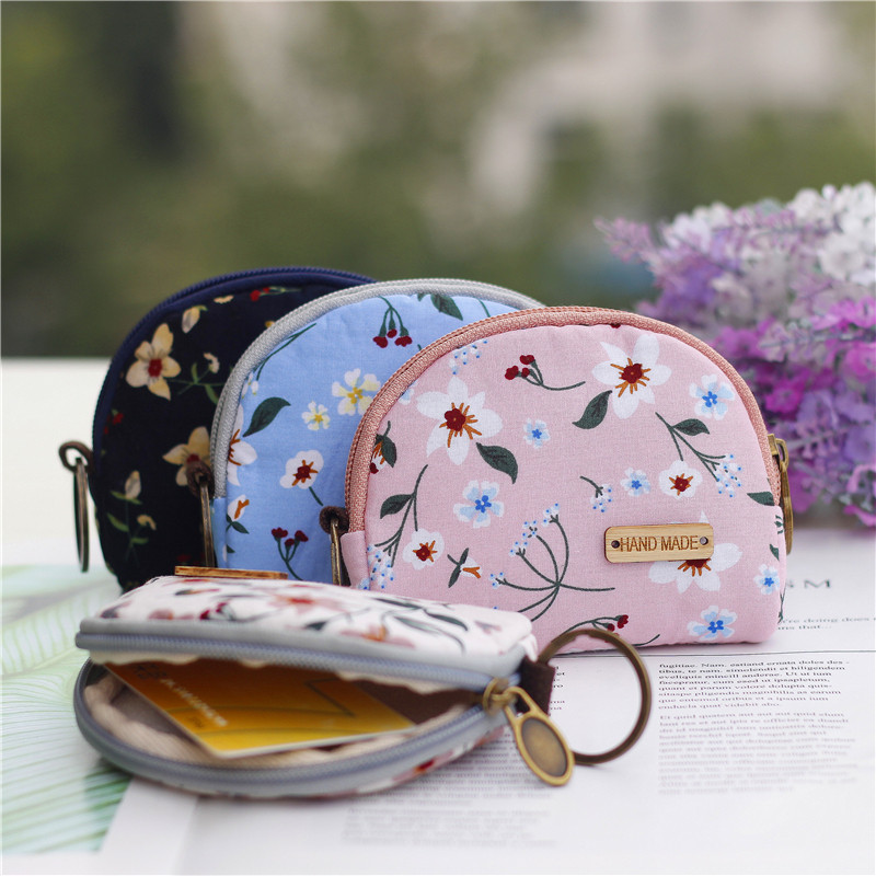 Pastoral small fresh coin bag zipper small purse girl cotton bag elderly grocery shopping clutch bag card bag key bag