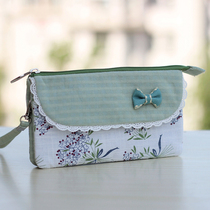 Pastoral multifunctional hand-held cotton linen bag multi-layer large screen Fabric mobile phone bag girl hand bag walking small cloth bag