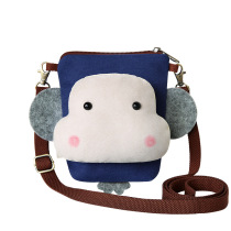 Korean Version Cartoon Canvas Mobile Phone Bag Women Harp Satchel Satchel Students Mini Cute Little Oblique Cross Bag Hanging Neck Phone Bag