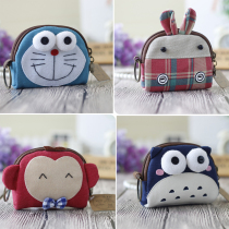 Korean canvas Double Coin wallet womens cute mini coin key small bag lipstick headset storage bag