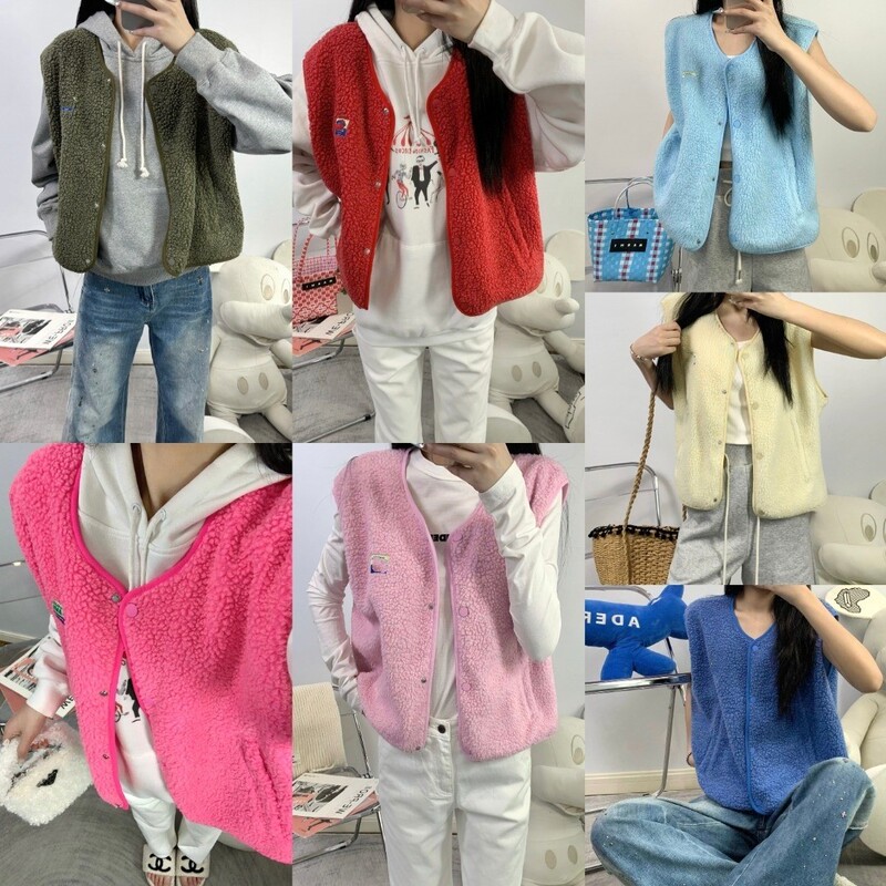 Pure Original Brand Celebrity-Style Vest Single-Breasted Colorful American Retro Fleece Layered Vest Short Style for Women