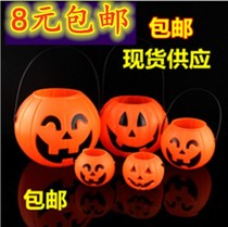 Halloween Jack-o-lantern pumpkin bucket Bar night haunted house decoration props Childrens candy can portable luminous bucket