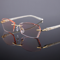 With finished myopia glasses womens diamond trimming glasses ultra-light rimless glasses frame discoloration with degrees of eyes