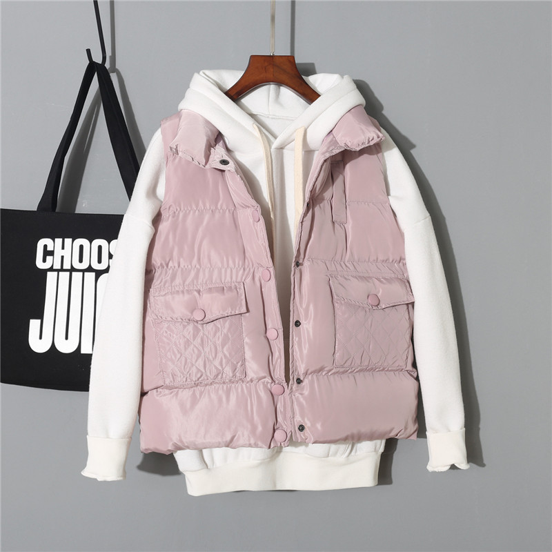 Áo vest dày + cộng với áo len nhung hai set đồ mùa thu và đông nữ ngắn tay không tay xuống quần áo cotton thời trang Hàn Quốc vest nữ công sở