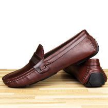Summer mens shoes casual leather shoes 37 yards true leather legue-bean shoes Han version breathable One foot pedal sloppy sailing shoes