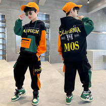 Boys Spring and Autumn Sports Suit 2024 New Medium and Large Childrens Spring Hooded Sweatshirt Boys Casual Two-piece Trendy Set