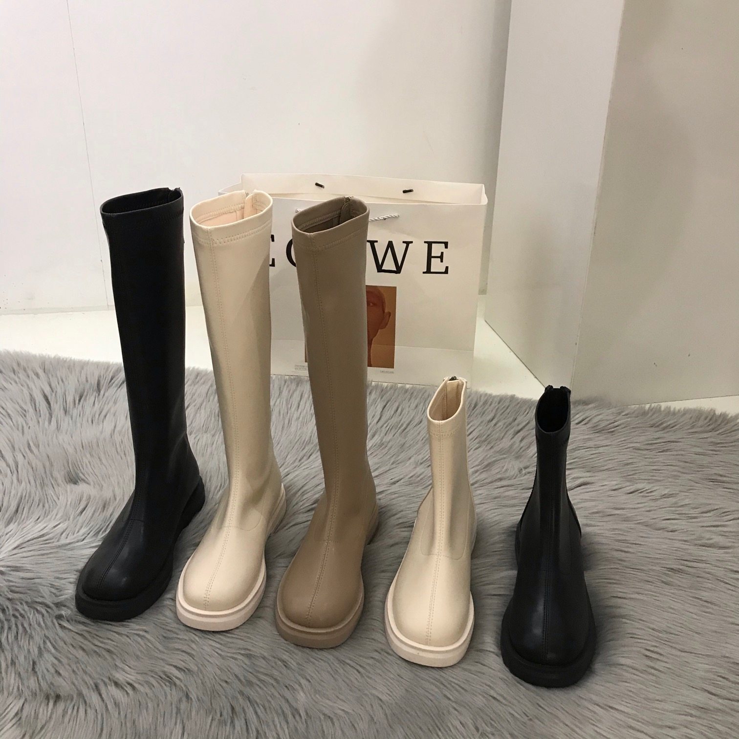 2021 autumn winter new gush thickened flat bottom long cylinder boot female dermis 100 hitch casual short boot without a knee long boot