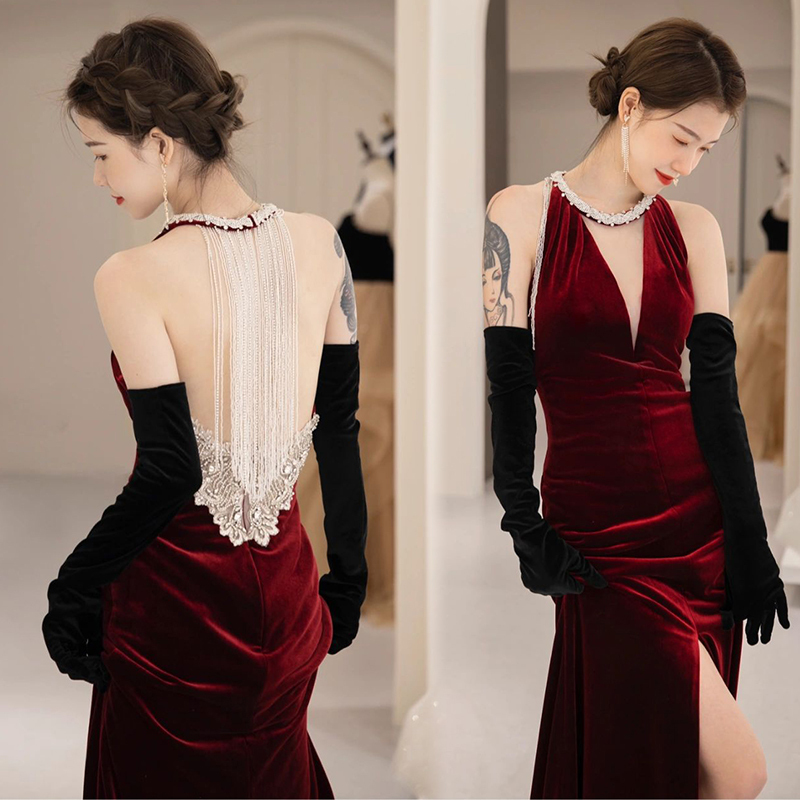 Bride's Toast Dress, Female Outlet Banquet, Thank-You Banquet Performance, Wedding Piano Dress, Host Performance Evening Dress