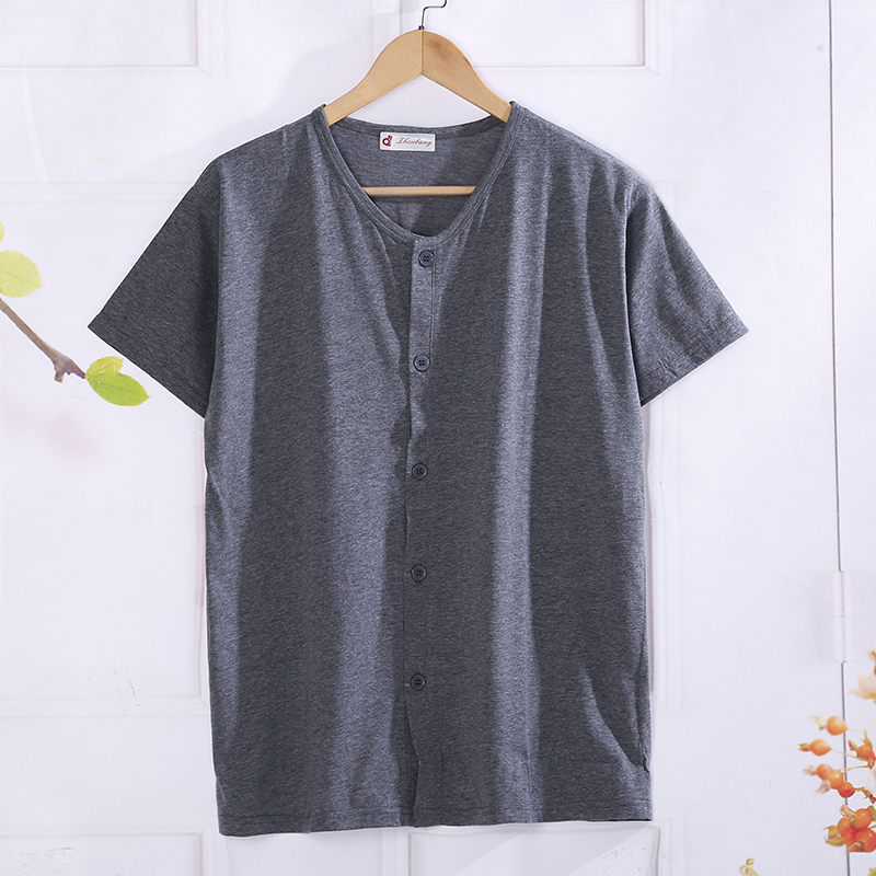 Middle-Aged and Elderly Men's Cardigan Pure Cotton Short-Sleeved Vest, Large Size Half-Sleeve T-Shirt, Dad's Pure Cotton Summer Thin Open-Front Undershirt Middle-Aged and Elderly Men's Cardigan Pure Cotton Short-Sleeved Vest, Large Size Half-Sleeve T-Shirt, Dad's Pure Cotton Summer Thin Open-Front Undershirt