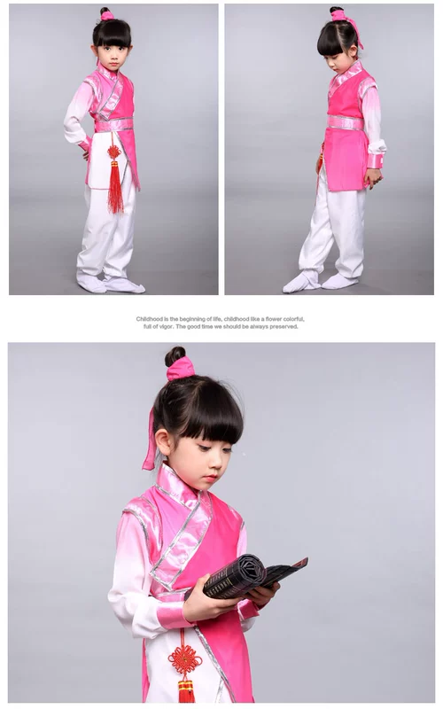 Trang phục trẻ em mẫu giáo học quốc gia và trang phục biểu diễn múa cổ điển ba nhân vật Hanfu cho nam và nữ đệ tử Trang phục biểu diễn Guishutong - Trang phục