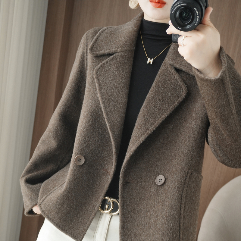 High-End Popular Genuine 100% Pure Wool Loose Thick Woolen Coat Women's Short Double-Sided Cashmere Coat New Style