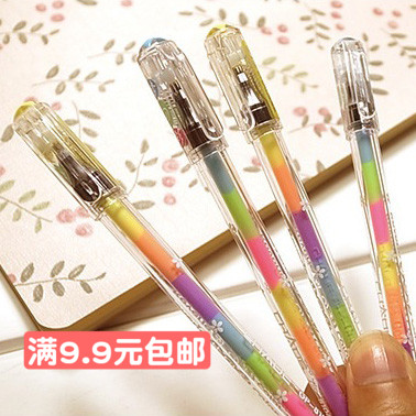 Girl heart color gel pen A multi-color hand account color pen Multi-color pen 6-in-1 water-based pen rainbow pen watercolor pen
