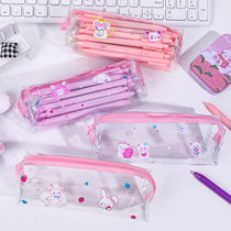 Cute Creative Strawberry Rabbit Transparent Pen Bag Little Fresh student portable waterproof abrasion resistant stationery bag containing pencil bag