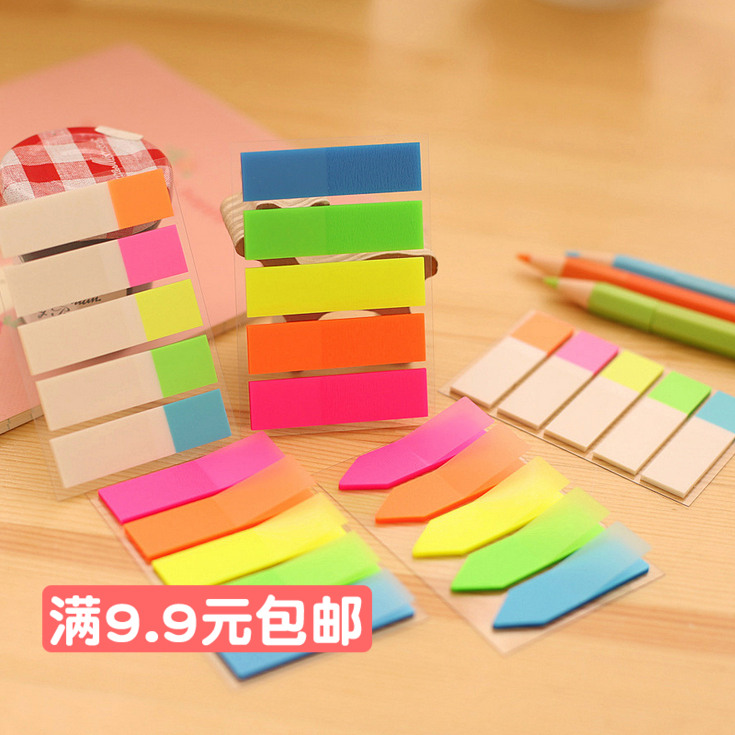 Transparent candy color note small long strip convenience label Fluorescence label Student classification index label N subsequent label