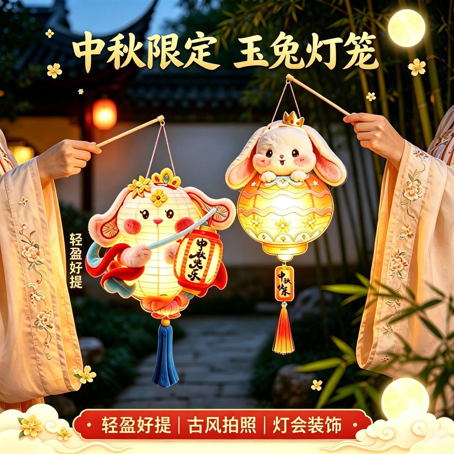 Mid-Autumn Festival Antique Rabbit Glowing Portable Children's Lantern