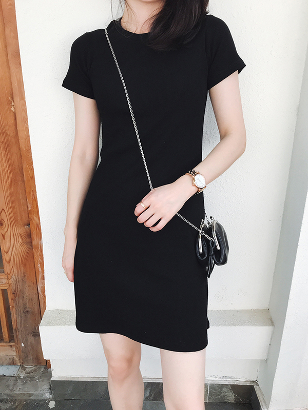 Simple and Elegant Dress for Women, Summer 2026 New Style, Black Casual Solid Color, Slimming, Suitable for Spring and Autumn, Can Be Worn with a T-Shirt, Cotton