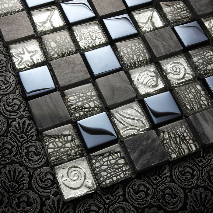 Mahhui Stone Glass Mosaic TV Background Wall Bathroom Black Wall Toilet