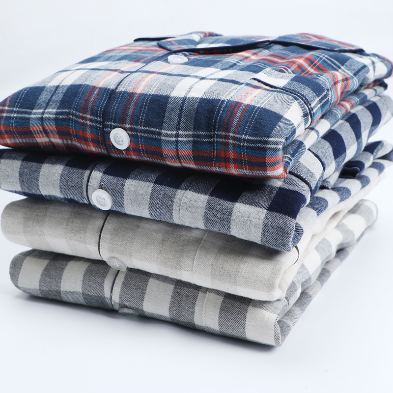 High-End Autumn and Winter Pajamas for Men and Women, Pure Cotton Brushed Velvet Plaid Home Flannel Thickened Couple Set