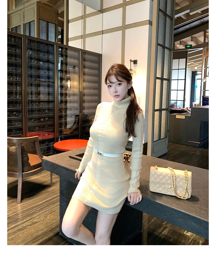 한국 m900 터틀넥 스웨터 니트 드레스 가을 겨울 폭발 이른 가을 품격 허리 수축 섹시함 홍콩 스타일 타이트 스커트 상세 이미지 12