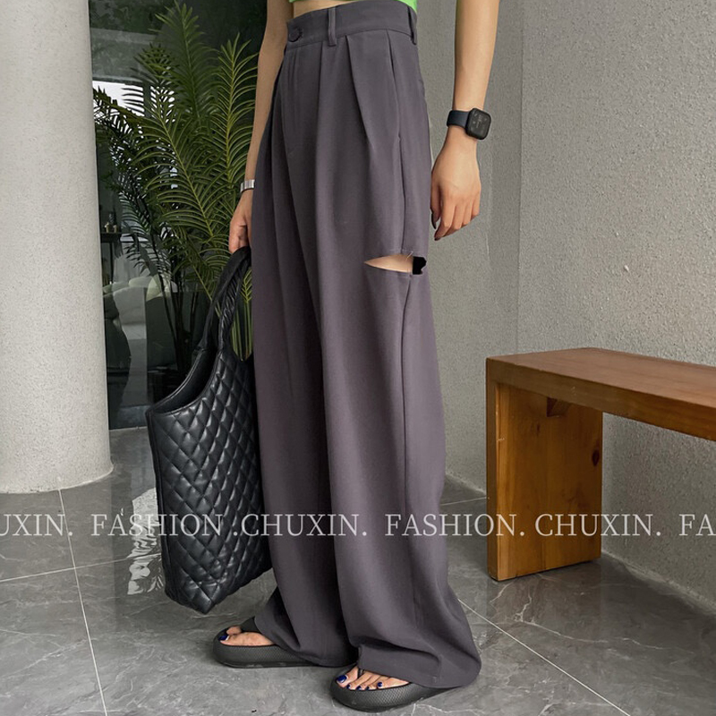 High waist broken copper suit casual pants women's Korean version design sense niche all-match 2022 autumn new floor mopping pants wide-leg pants