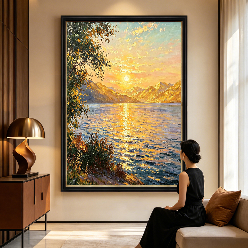 Hand-Painted Oil Painting "Sunrise at Sea" Living Room Sofa Painting Entrance Background Wall Decorative Painting Vintage Style Seascape Hanging Painting Hand-Painted Oil Painting "Sunrise at Sea" Living Room Sofa Painting Entrance Background Wall Decorative Painting Vintage Style Seascape Hanging Painting