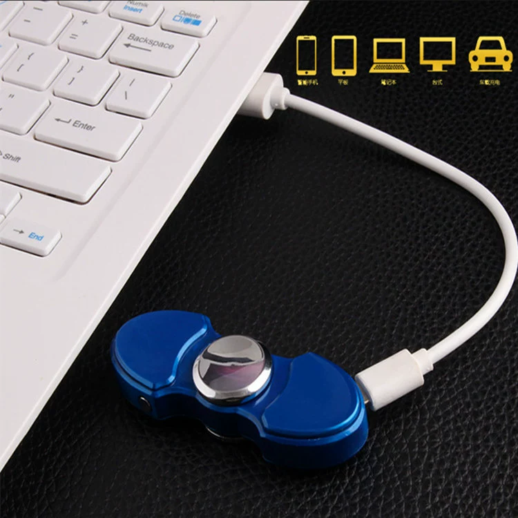 Glowing ngón tay ngón tay con quay hồi chuyển nhẹ hơn đầy màu sắc sáng sạc USB xoay thuốc lá điện tử nhẹ hơn tùy chỉnh chữ