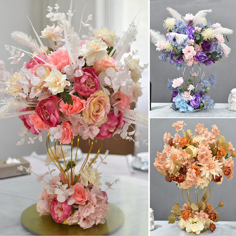 Wedding Props Iron Art Plated Feather Table Flower Hotel Wedding Dining Room Bar Ktv Bag Compartment Decorative Fake Flower Pendulum