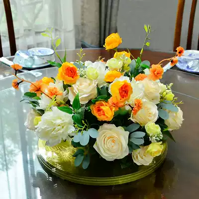 Hotel round table table flower Flower setting fake flower living room hotel dining room turntable middle table top decoration floral ornaments