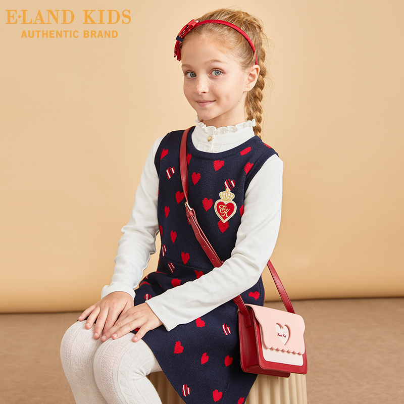 Elandkids ngựa rơi tay đan váy đầm đầu vừa vặn / mùa đông cô gái mới.