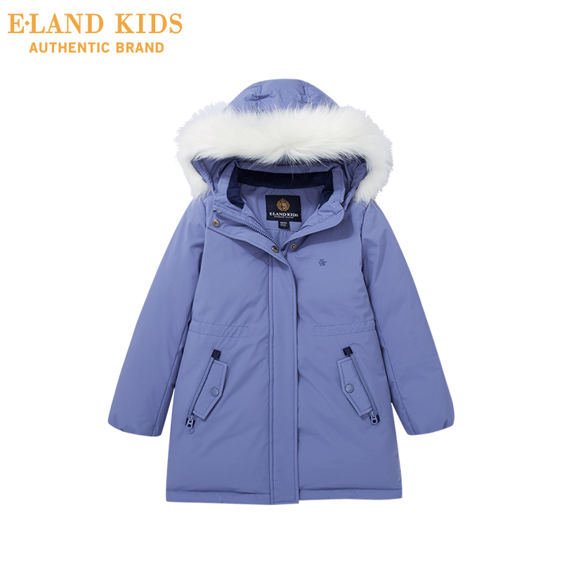 Elandkids bé mùa đông cô gái mới thường đội mũ trùm đầu với một chiếc áo khoác dài thấp eo xuống.