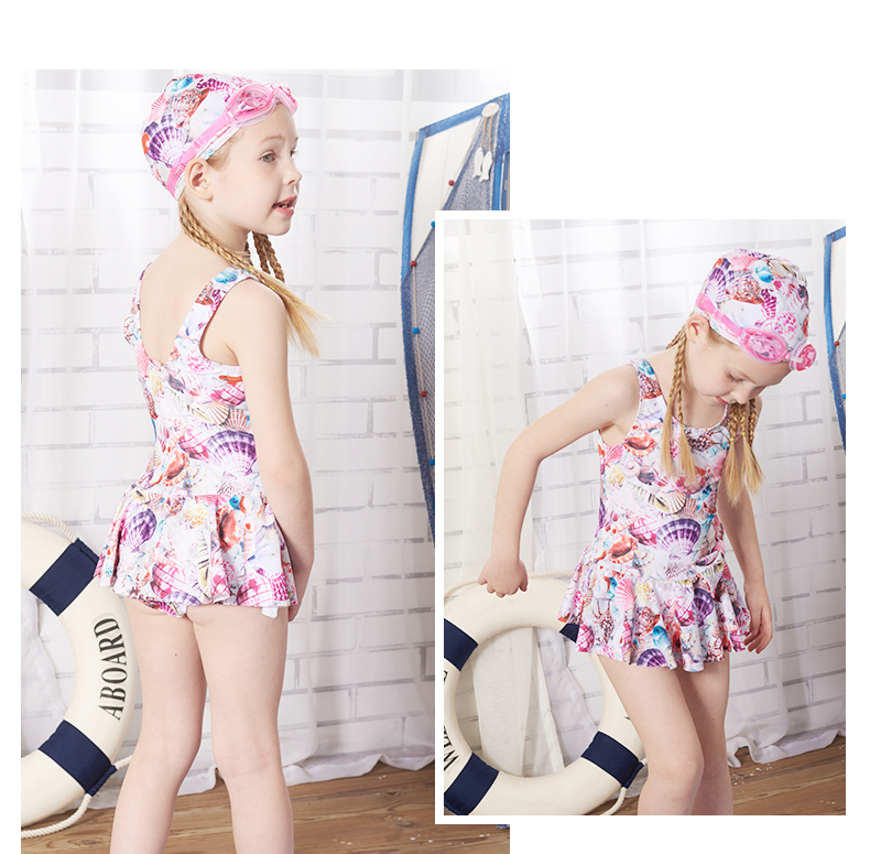 Elandkids quần áo trẻ em quần áo trẻ em 2018 mùa hè cô gái mới vest-phong cách một mảnh áo tắm bơi cap 2 bộ