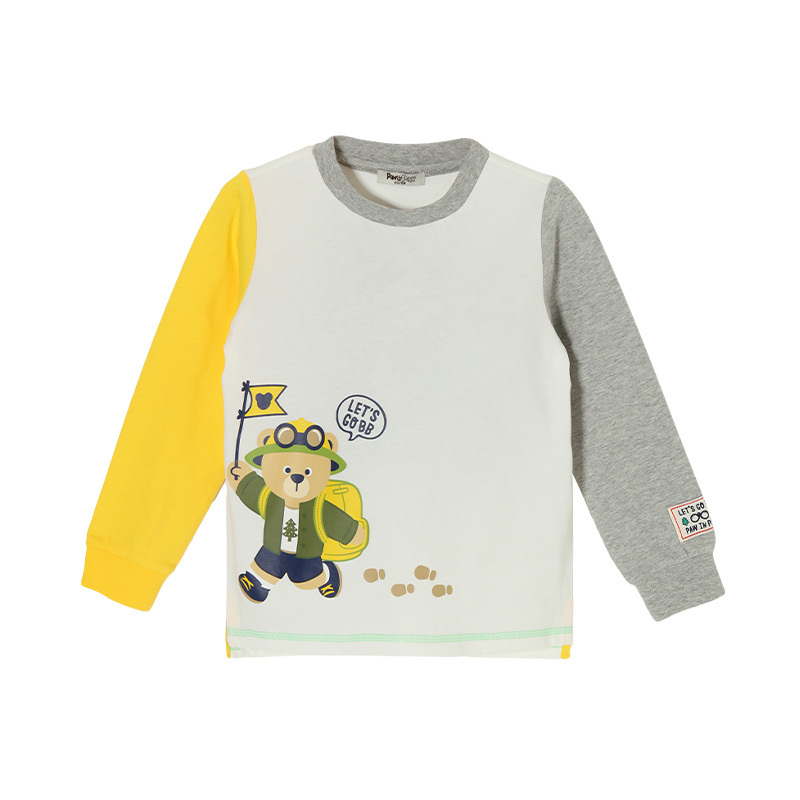 Pawin Paw Cartoon Cubs Kids 2020 mới mùa xuân nam T-shirt dài tay mặc giản dị vòng cổ.