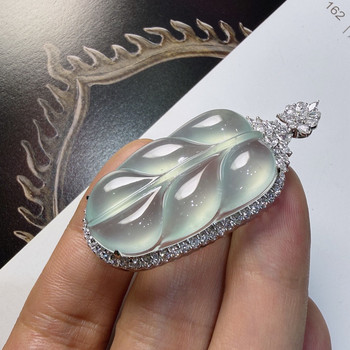 2026 natural burmese jade a grade ice glass grape clear leaf pendant 18k gold inlaid 0326hl102