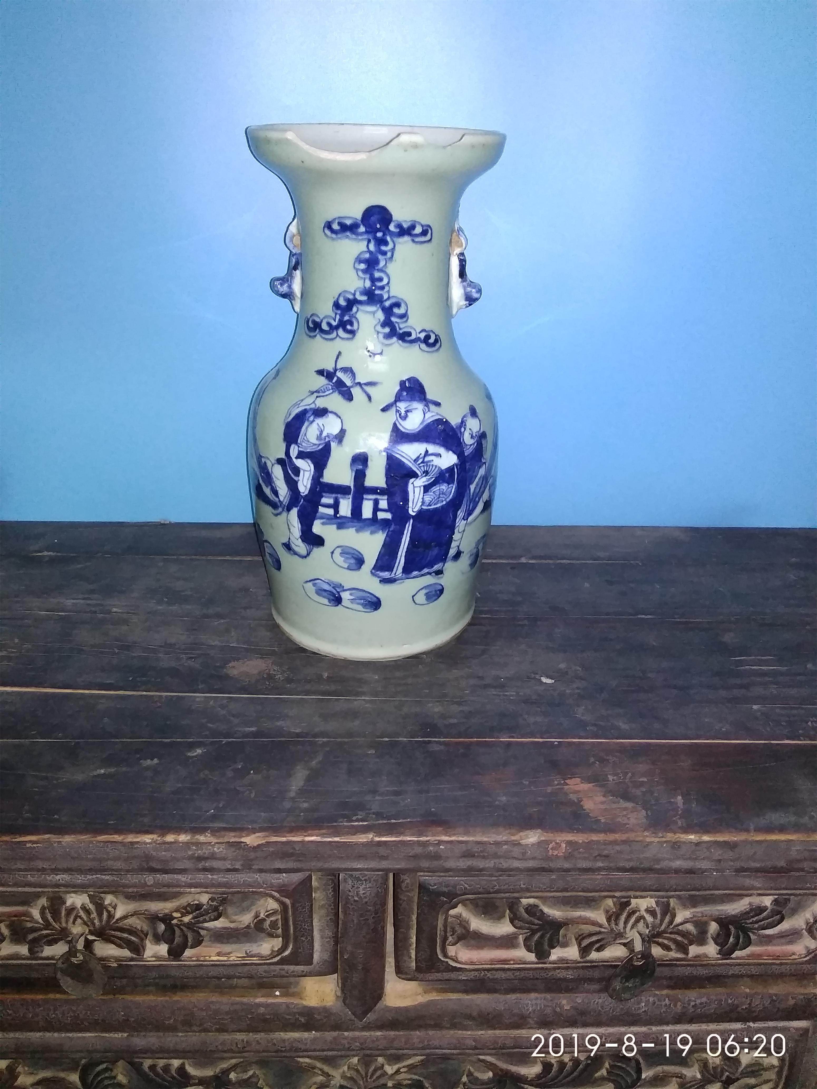 中国清時代豆青釉小皿10客 M809300 年代保証 清代青花貿易紋