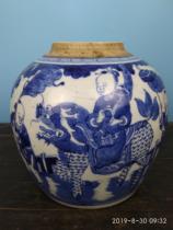 Qingyuan Jingdezhen Qinghua figure story jar: Kirin sends son (remnant) green flower porcelain old porcelain