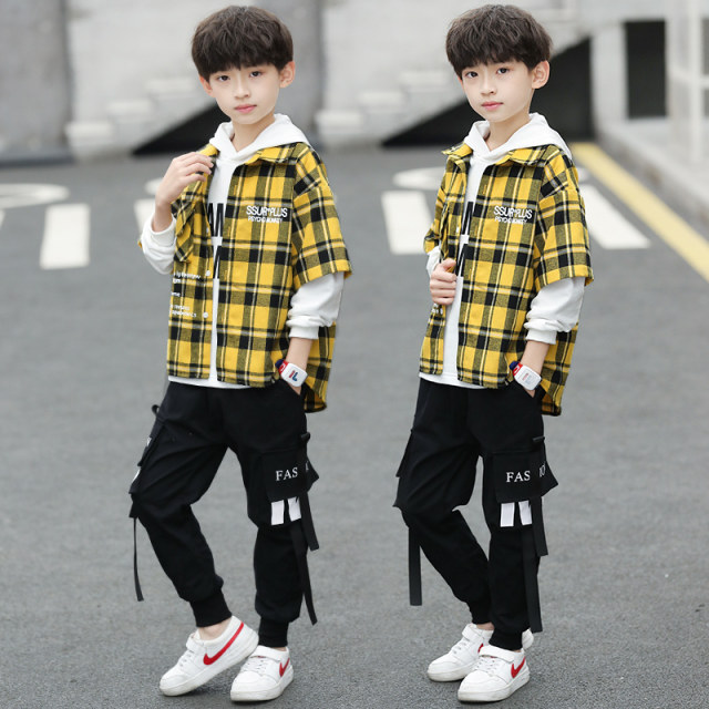 Children's clothing boys' spring suits 2021 handsome new middle-aged boys' spring and autumn leisure and western style three-piece trendy set