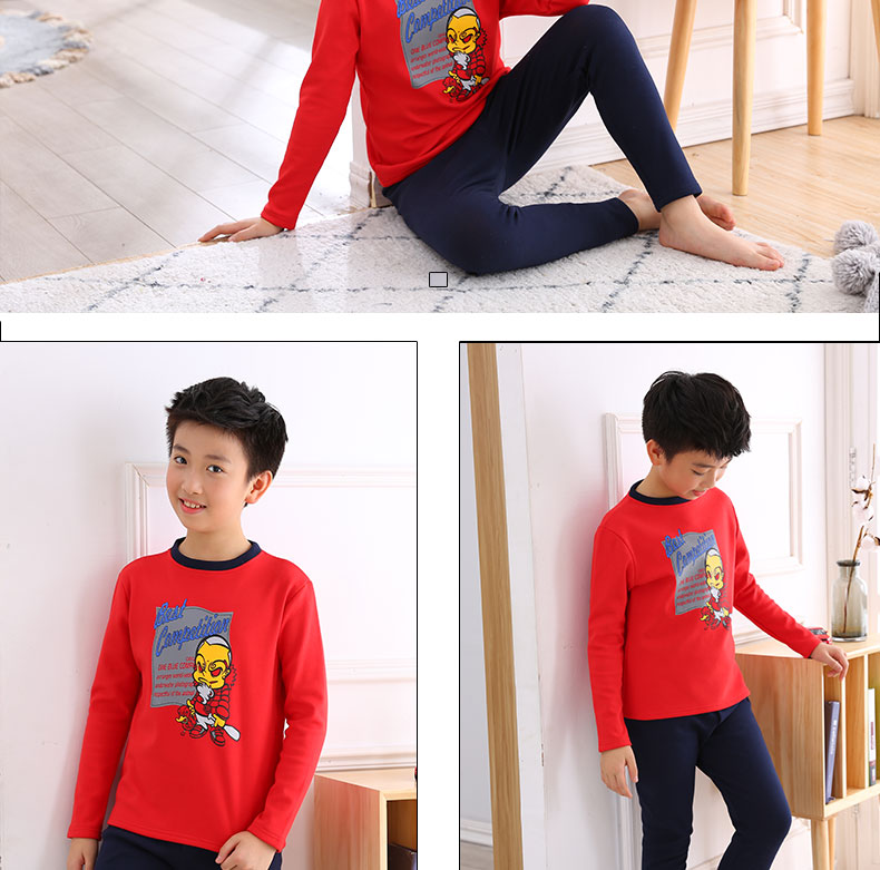 Big boy bộ đồ lót nhiệt cộng với nhung dày 8-10 tuổi cậu bé mùa đông cậu bé đồ lót cotton lớn bộ đồ lót trẻ em