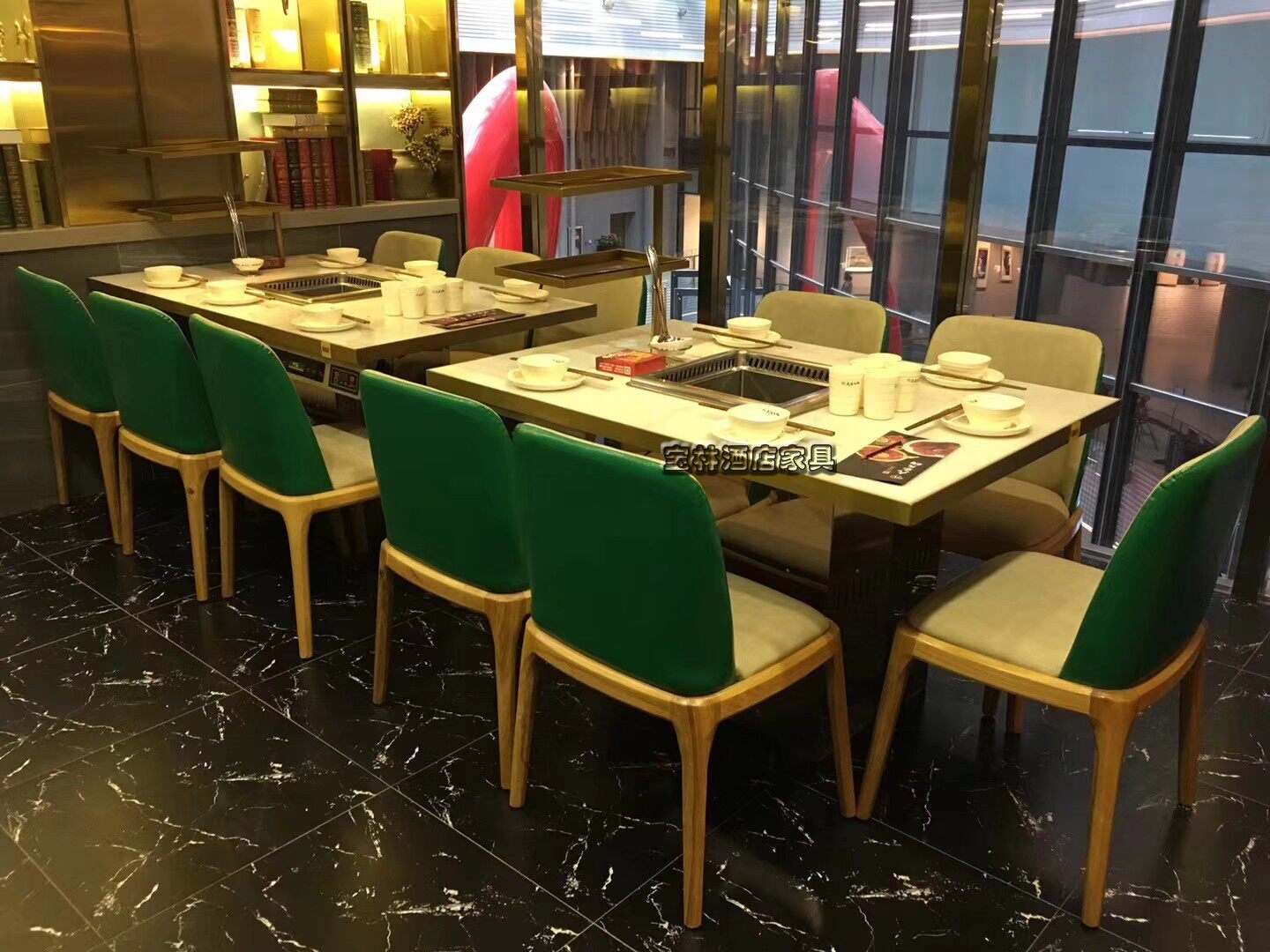 Hot pot table Restaurant with electric magnetic stove Baking Rinsed with Sesame Marble Barbecue and Chairs Combined Commercial