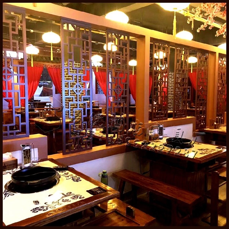 Hot pot table Solid wood marble hot pot table Long table Antique string hot pot Chinese restaurant dining table and chair new