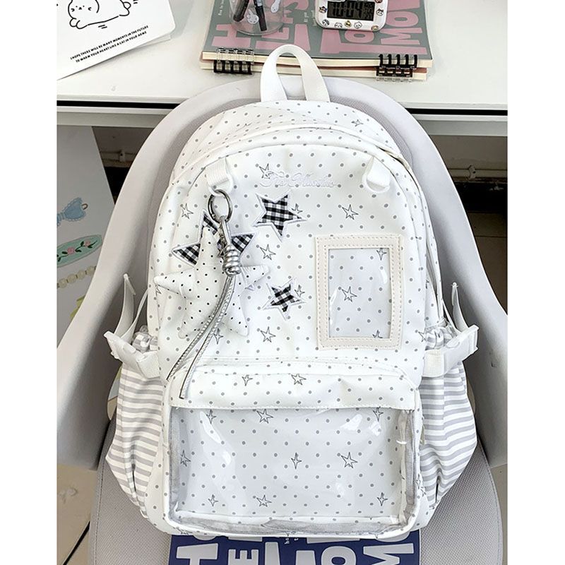 Large Capacity Backpack for Girls with Star and Polka Dot Design, Transparent and Super Cute Casual School Bag Large Capacity Backpack for Girls with Star and Polka Dot Design, Transparent and Super Cute Casual School Bag