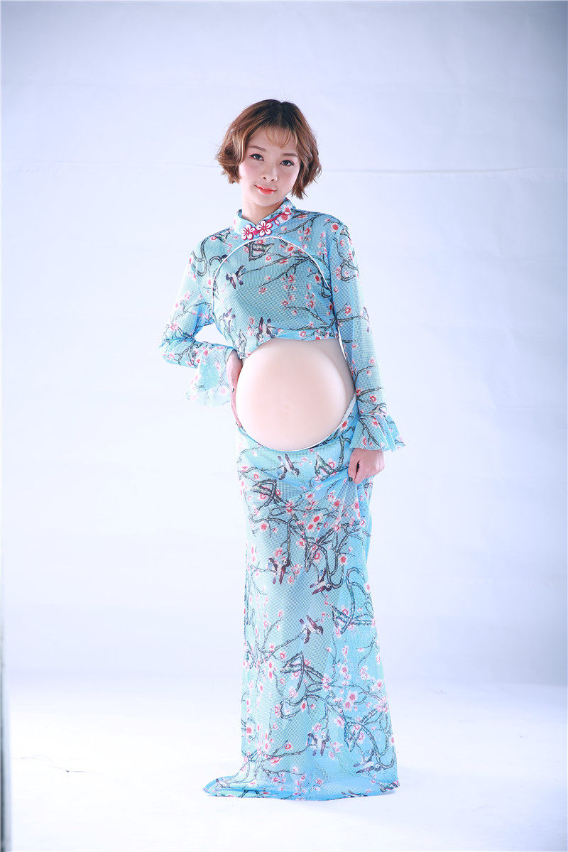 2017 new pregnant women to write a real photo clothing photo gallery Chinese wind retro qipao waterink work stroke big tummy mommy