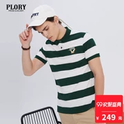 PLORY nam 2018 mùa hè mới mẫu thêu sọc POLO áo sơ mi ngắn tay ve áo POHA824002